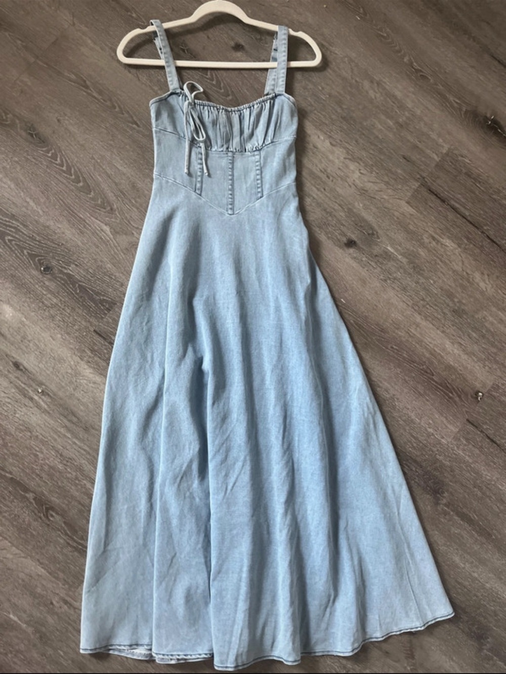 Light Blue Denim Maxi Dress with Adjustable Straps
